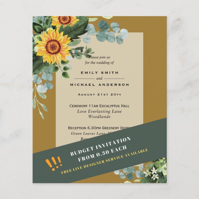 CHEAPEST WEDDING INVITATIONS Sunflowers Eucalyptus Flyer (Front)