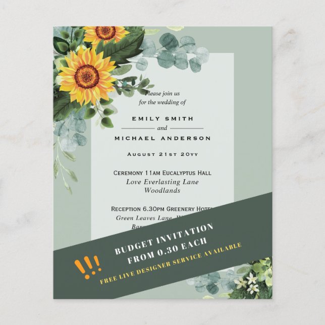 CHEAPEST WEDDING INVITATIONS Sunflowers Eucalyptus Flyer (Front)