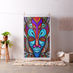 Cheater Quilt Panel Colorful African Tribal Mask Fabric