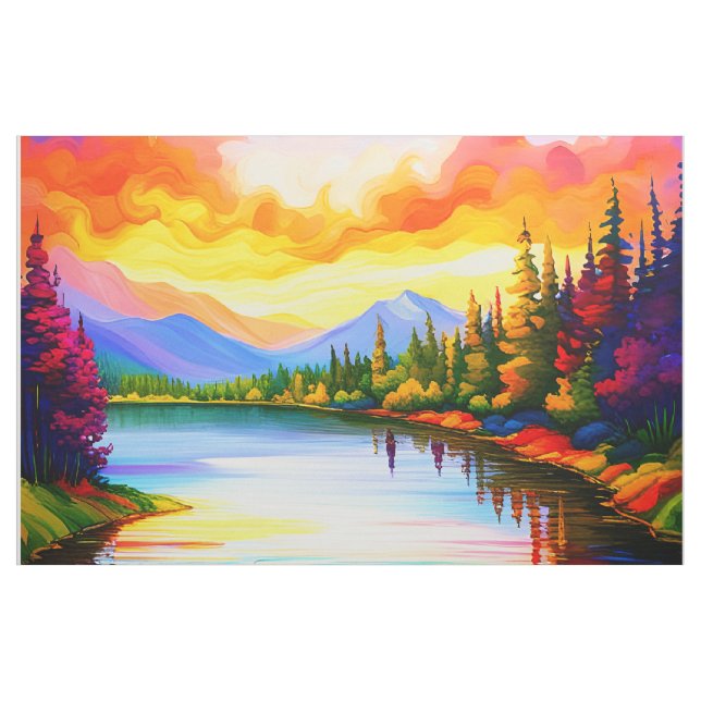 Cheater Quilt Panel sunset over lake Fabric (Yard)