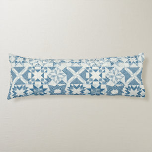 Cheater Traditional Patchwork Stars Quilt Blue Body Pillow