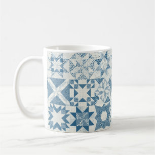 Cheater Traditional Patchwork Stars Quilt Blue Coffee Mug