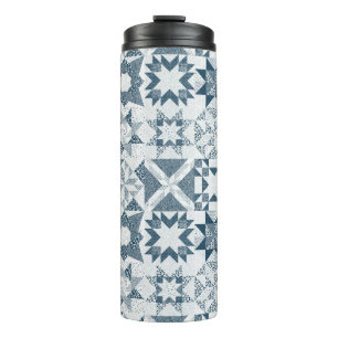 Cheater Traditional Patchwork Stars Quilt Blue Thermal Tumbler