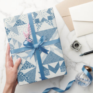 Cheater Traditional Patchwork Stars Quilt Blue Wrapping Paper