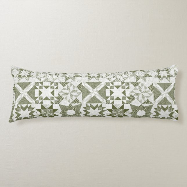 Cheater Traditional Patchwork Stars Quilt Green Body Pillow (Front)