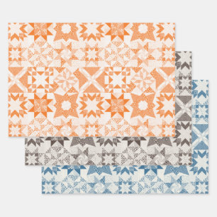 Cheater Traditional Patchwork Stars Quilt Mixed Wrapping Paper Sheet