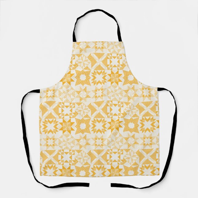 Cheater Traditional Patchwork Stars Quilt White Apron (Front)