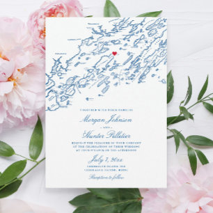 Chebeague Island Maine Elegant Navy Map Wedding Invitation