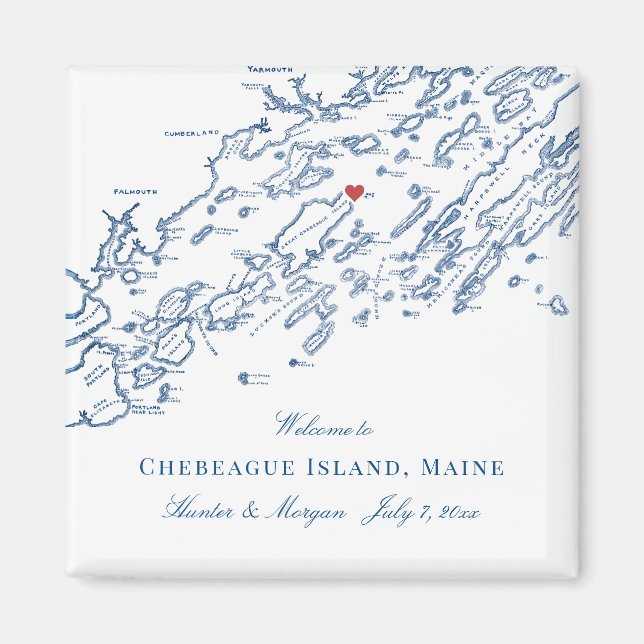 Chebeague Island Maine Map Elegant Wedding Favour Magnet (Front)