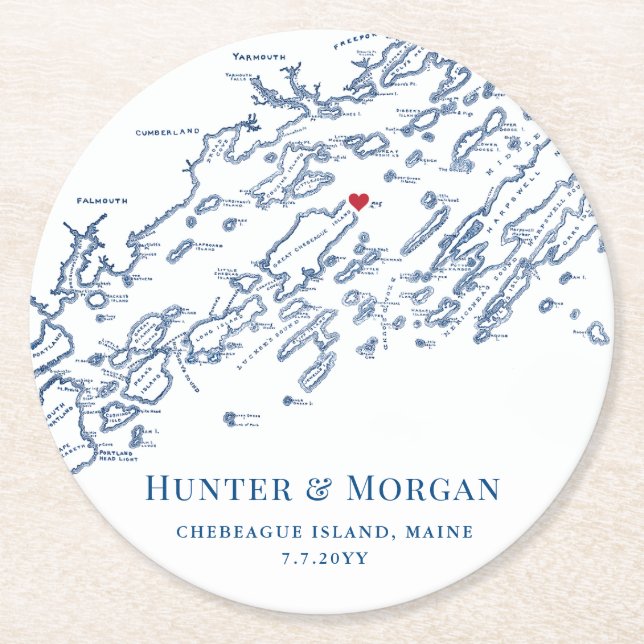 Chebeague Island Maine Wedding Round Paper Coaster (Front)
