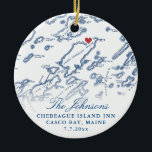 Chebeague Island Map Newlywed Photo Christmas  Ceramic Ornament<br><div class="desc">Celebrate their love with a personalized wedding keepsake Christmas ornament, featuring a refined navy blue map of Chebeague Island in Casco Bay, Maine. With the couple’s wedding photo on the back, this ornament is a heartfelt memento, perfect for commemorating their wedding and adding a touch of sentiment to their holiday...</div>