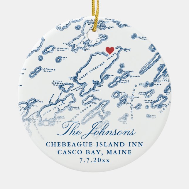 Chebeague Island Map Newlywed Photo Christmas  Ceramic Ornament (Front)