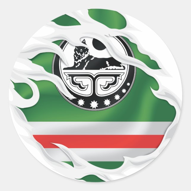Chechen Ripped Flag Classic Round Sticker (Front)