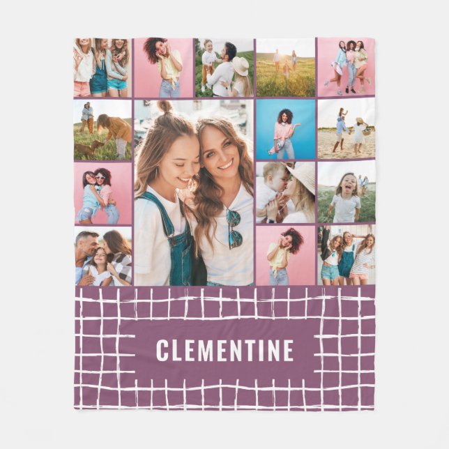 Check 16 photo modern minimal  purple simple fleece blanket (Front)
