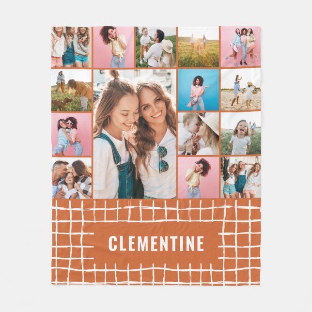 Check 16 photo modern minimal terracotta fleece blanket (Front)