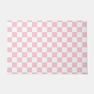 Check Baby Pink And White Checkerboard Pattern Doormat