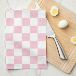 Check Baby Pink And White Chequerboard Pattern Kitchen Towel