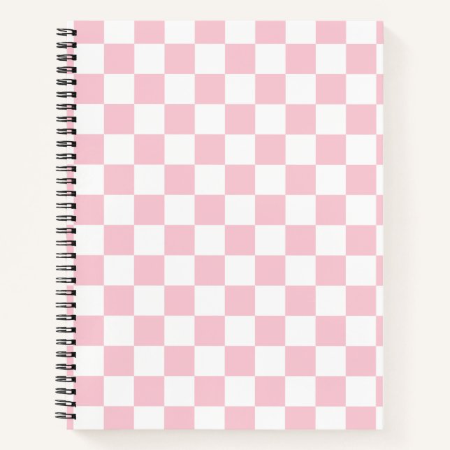 Check Baby Pink And White Chequerboard Pattern Notebook (Front)