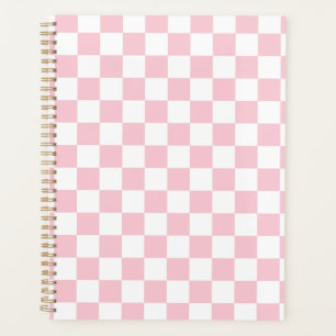 Check Baby Pink And White Chequerboard Pattern Planner