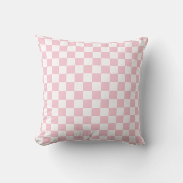Check Baby Pink And White Chequerboard Pattern Throw Pillow (Front)