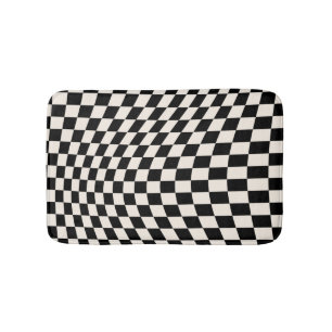 Check Black And Cream White Pattern Chequerboard Bath Mat