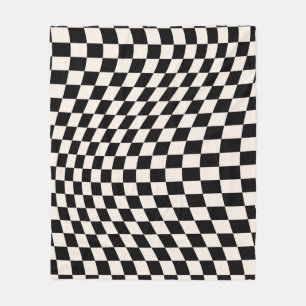 Check Black And Cream White Pattern Chequerboard Fleece Blanket