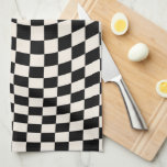 Check Black And Cream White Pattern Chequerboard Kitchen Towel<br><div class="desc">Retro Chequered pattern – black and white twisted check / wavy and warped chequerboard.</div>