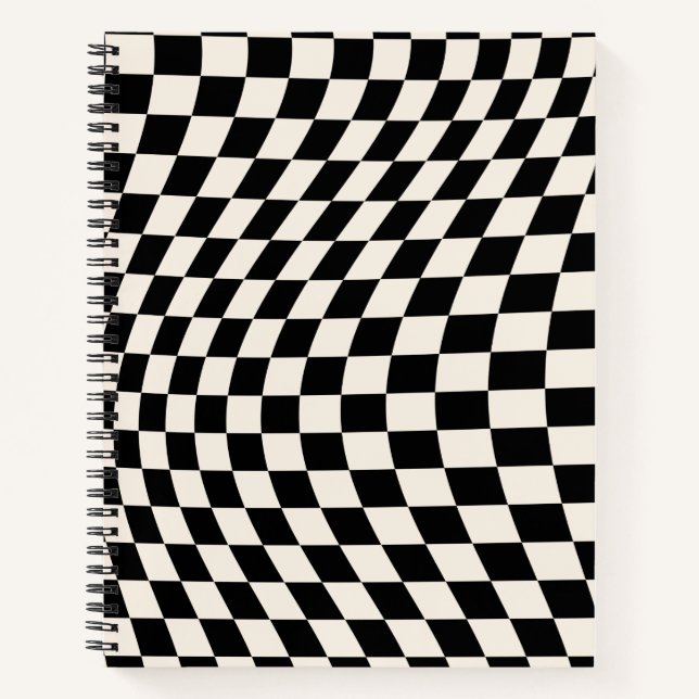 Check Black And Cream White Pattern Chequerboard Notebook (Front)