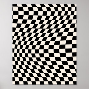 Check Black And Cream White Pattern Chequerboard Poster