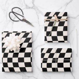 Check Black And Cream White Pattern Chequerboard Wrapping Paper Sheet