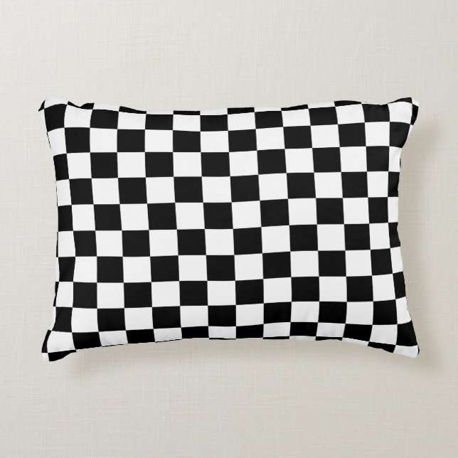 Check Black White Chequered Pattern Chequerboard Accent Pillow (Front)
