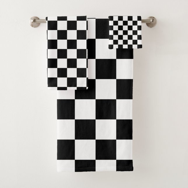 Check Black White Chequered Pattern Chequerboard Bath Towel Set (Insitu)