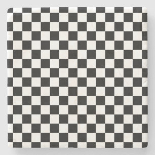 Check Black White Chequered Pattern Chequerboard Stone Coaster