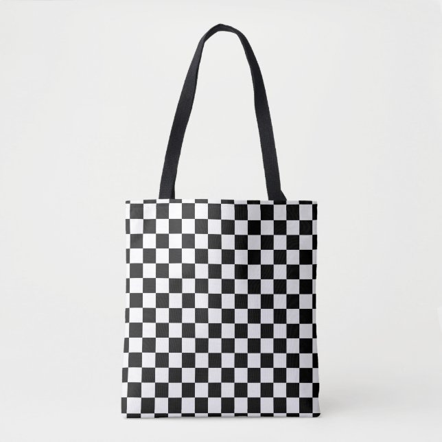 Check Black White Chequered Pattern Chequerboard Tote Bag (Front)