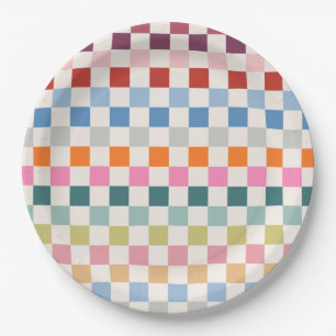 Check Colorful Checkered Pattern Checkerboard Paper Plate