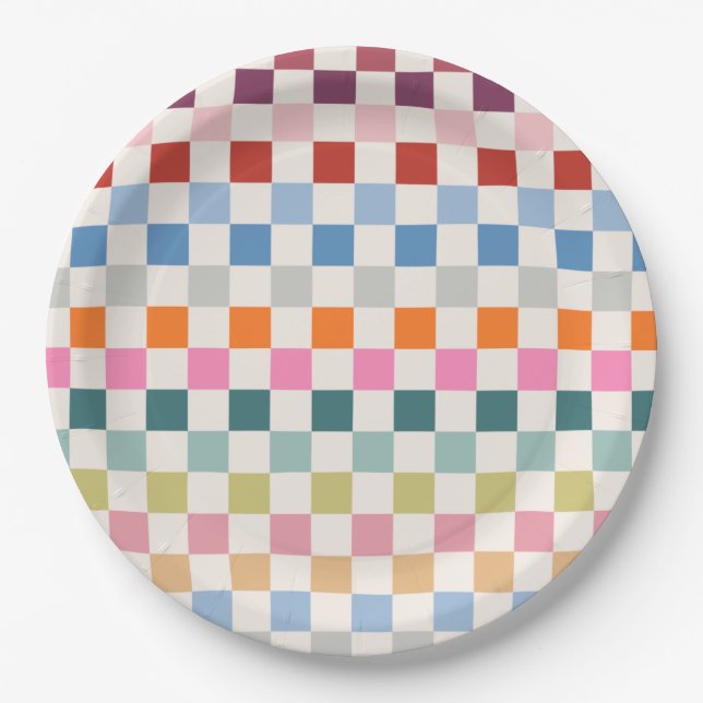 Check Colourful Chequered Pattern Chequerboard Paper Plate (Front)