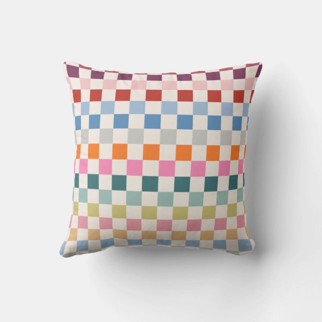 Check Colourful Chequered Pattern Chequerboard Throw Pillow (Back)