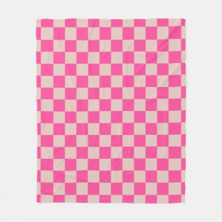 Check Coral Pink Chequered Pattern Chequerboard Fleece Blanket