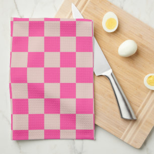Check Coral Pink Chequered Pattern Chequerboard Kitchen Towel