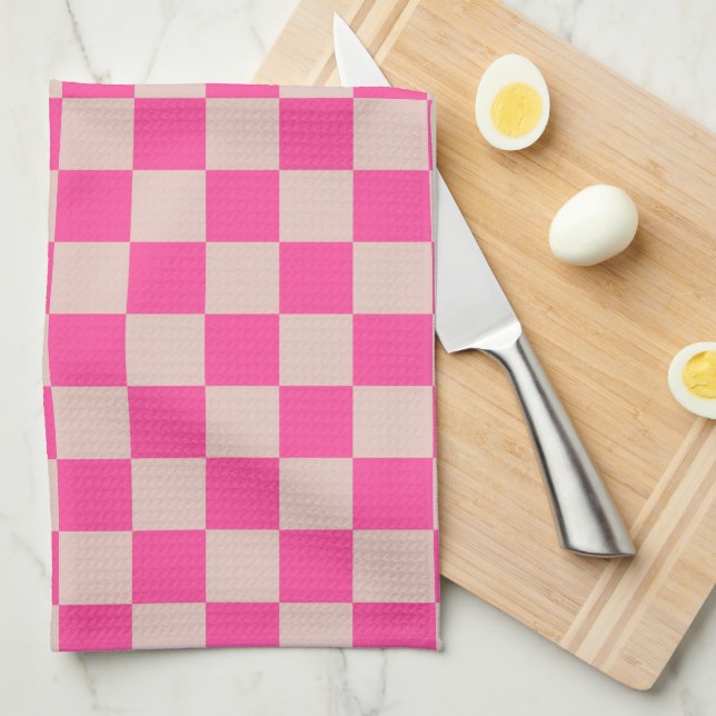 Check Coral Pink Chequered Pattern Chequerboard Kitchen Towel (Quarter Fold)