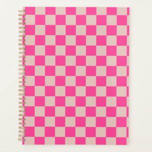 Check Coral Pink Chequered Pattern Chequerboard Planner
