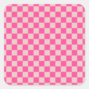 Check Coral Pink Chequered Pattern Chequerboard Square Sticker