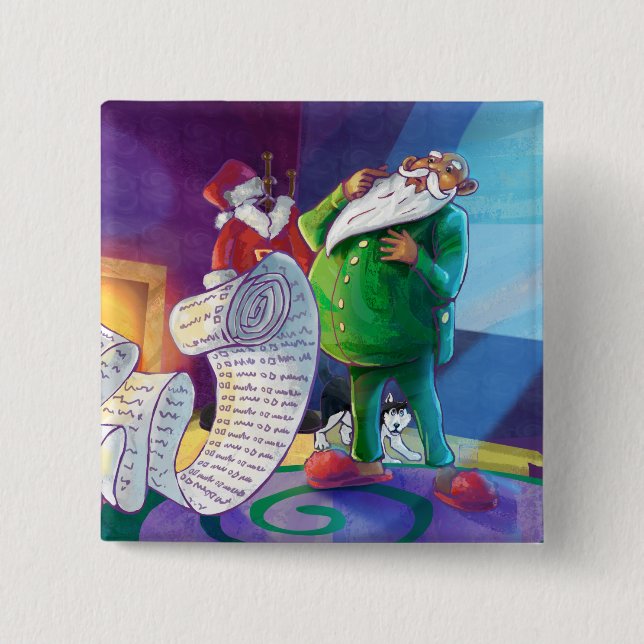 Check it Twice Santa 2 Inch Square Button (Front)