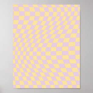 Check Lilac Yellow Chequerboard Chequered Pattern Poster