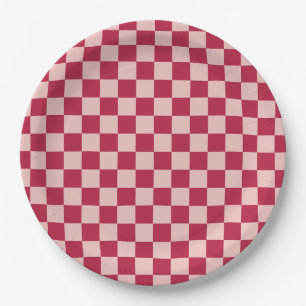 Check Magenta And Peach Pattern Chequerboard Paper Plate