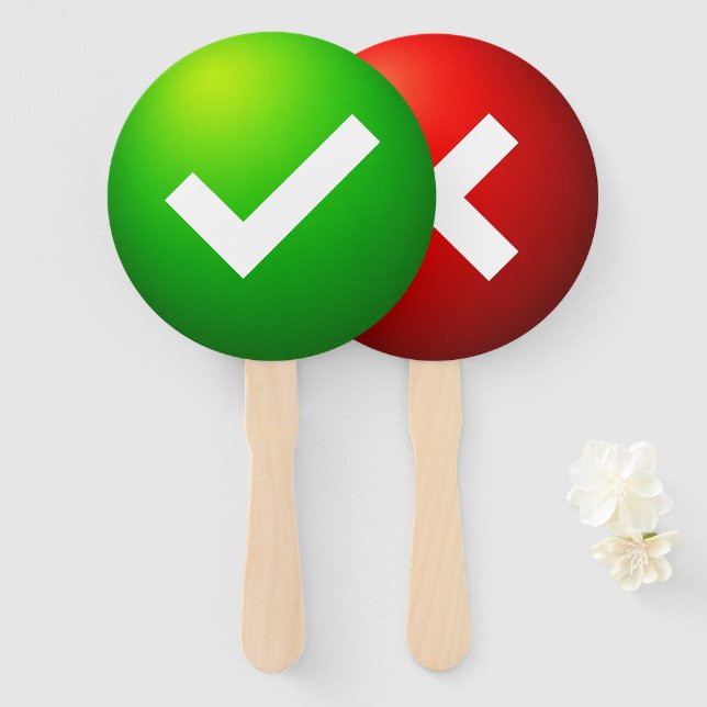 Check Mark X Mark Quiz Game Paddle Sign Hand Fan (Front and Back)
