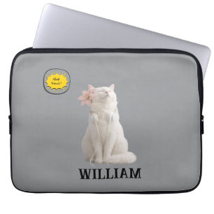 CHECK MEO White Cat with Headphones – Personalized Laptop Sleeve