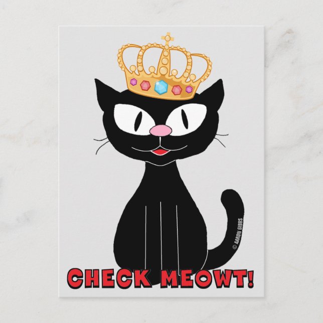 CHECK MEOWT Cute Funny Black Cartoon Cat Postcard (Front)