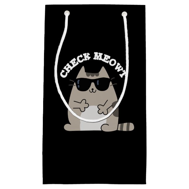 Check Meowt Funny Cool Cat Pun Dark BG Small Gift Bag (Front)