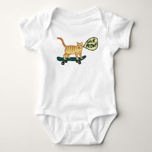 Check Meowt Punny Skateboarding Tabby Cat Baby Bodysuit